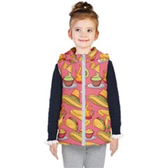 Seamless Pattern Mexican Food Hat Traditional Kids  Hooded Puffer Vest by Vaneshart