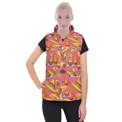 Seamless Pattern Mexican Food Hat Traditional Women s Button Up Vest by Vaneshart