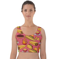 Seamless Pattern Mexican Food Hat Traditional Velvet Crop Top by Vaneshart