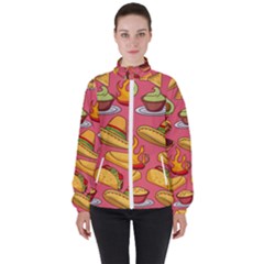 Seamless Pattern Mexican Food Hat Traditional Women s High Neck Windbreaker by Vaneshart