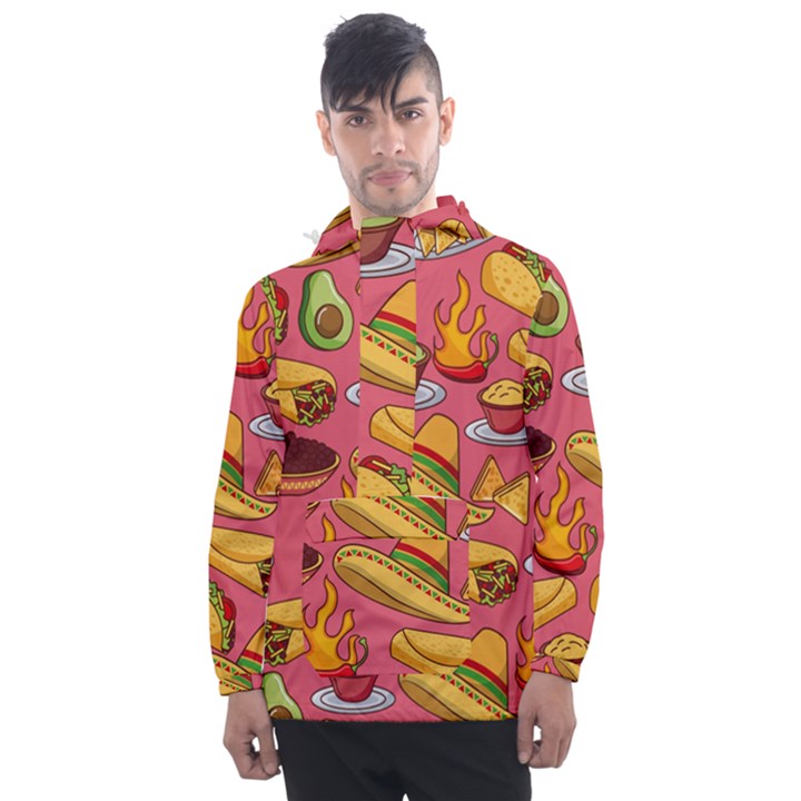 Seamless Pattern Mexican Food Hat Traditional Men s Front Pocket Pullover Windbreaker