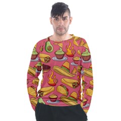 Seamless Pattern Mexican Food Hat Traditional Men s Long Sleeve Raglan Tee