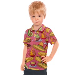 Seamless Pattern Mexican Food Hat Traditional Kids  Polo Tee