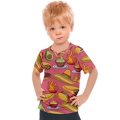 Seamless Pattern Mexican Food Hat Traditional Kids  Sports Tee