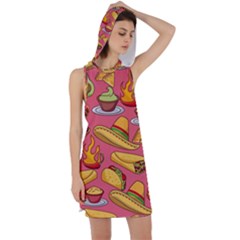 Seamless Pattern Mexican Food Hat Traditional Racer Back Hoodie Dress by Vaneshart