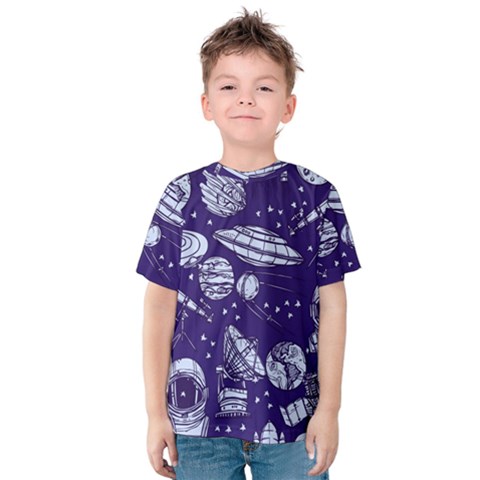 Space Sketch Seamless Pattern Kids  Cotton Tee by Vaneshart