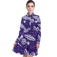 Space Sketch Seamless Pattern Long Sleeve Chiffon Shirt Dress by Vaneshart