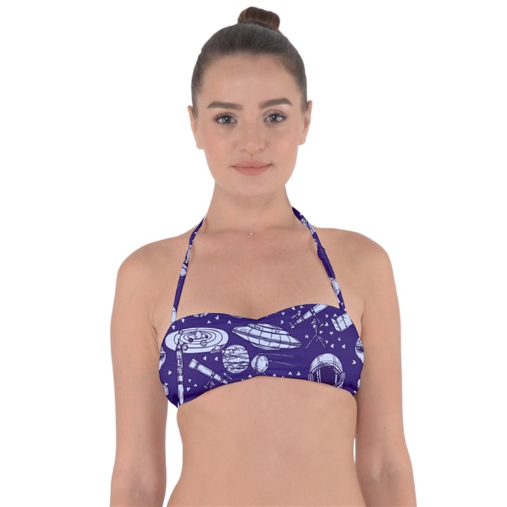 Space Sketch Seamless Pattern Halter Bandeau Bikini Top