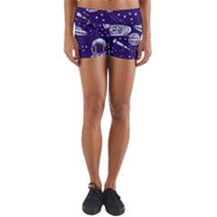 Space Sketch Seamless Pattern Yoga Shorts by Vaneshart