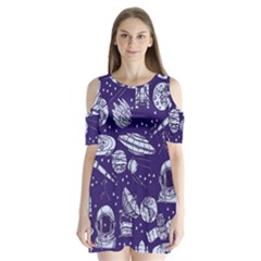 Space Sketch Seamless Pattern Shoulder Cutout Velvet One Piece