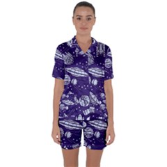 Space Sketch Seamless Pattern Satin Short Sleeve Pyjamas Set by Vaneshart