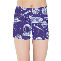 Space Sketch Seamless Pattern Kids  Sports Shorts by Vaneshart