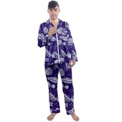 Space Sketch Seamless Pattern Men s Long Sleeve Satin Pyjamas Set by Vaneshart