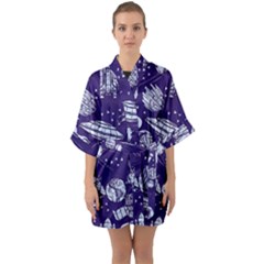 Space Sketch Seamless Pattern Half Sleeve Satin Kimono  by Vaneshart