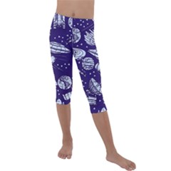 Space Sketch Seamless Pattern Kids  Lightweight Velour Capri Leggings  by Vaneshart