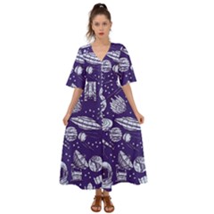 Space Sketch Seamless Pattern Kimono Sleeve Boho Dress by Vaneshart