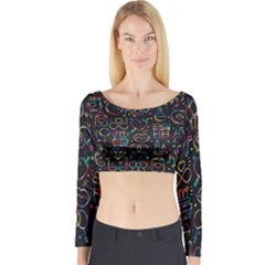 Seamless Pattern With Love Symbols Long Sleeve Crop Top by Vaneshart