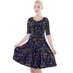 Seamless Pattern With Love Symbols Quarter Sleeve A-line Dress by Vaneshart