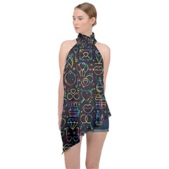 Seamless Pattern With Love Symbols Halter Asymmetric Satin Top by Vaneshart