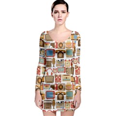 Vintage Gadget Seamless Pattern Long Sleeve Bodycon Dress by Vaneshart