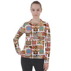 Vintage Gadget Seamless Pattern Women s Pique Long Sleeve Tee