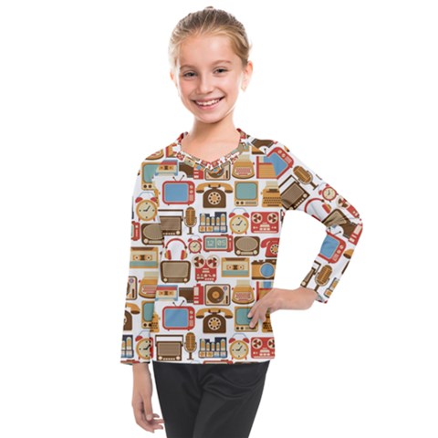 Vintage Gadget Seamless Pattern Kids  Long Mesh Tee by Vaneshart