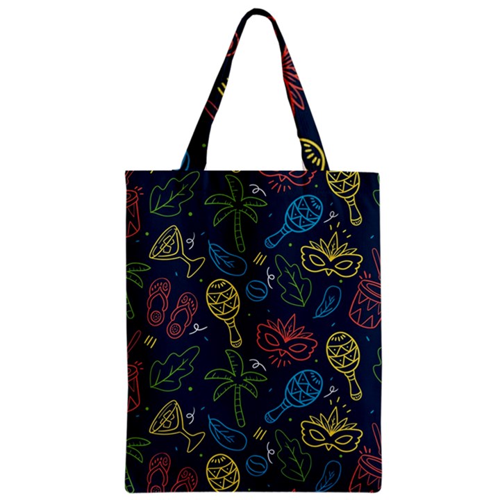 Hand Drawn Brazilian Carnival Seamless Pattern With Maracas Music Instruments Zipper Classic Tote Bag