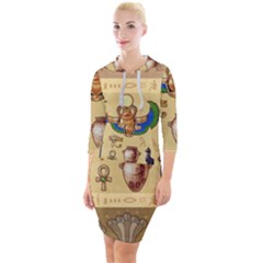 Egypt Horizontal Illustration Quarter Sleeve Hood Bodycon Dress by Vaneshart