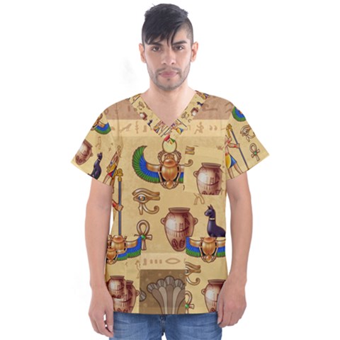 Egypt Horizontal Illustration Men s V-neck Scrub Top by Vaneshart