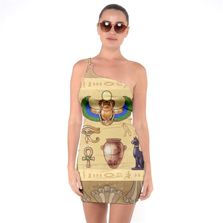 Egypt Horizontal Illustration One Soulder Bodycon Dress