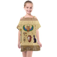 Egypt Horizontal Illustration Kids  One Piece Chiffon Dress by Vaneshart