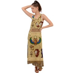 Egypt Horizontal Illustration V-neck Chiffon Maxi Dress by Vaneshart