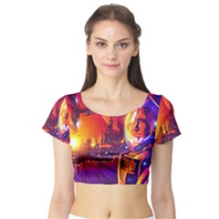 Far Future Human Colonization Short Sleeve Crop Top by Vaneshart