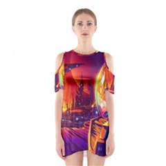 Far Future Human Colonization Shoulder Cutout One Piece Dress by Vaneshart