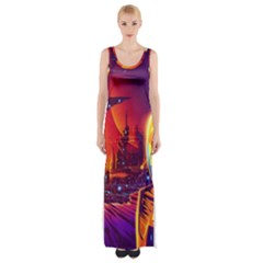 Far Future Human Colonization Thigh Split Maxi Dress by Vaneshart