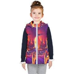 Far Future Human Colonization Kids  Hooded Puffer Vest by Vaneshart