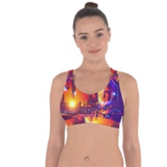 Far Future Human Colonization Cross String Back Sports Bra by Vaneshart