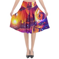 Far Future Human Colonization Flared Midi Skirt by Vaneshart