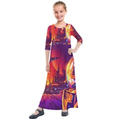 Far Future Human Colonization Kids  Quarter Sleeve Maxi Dress by Vaneshart