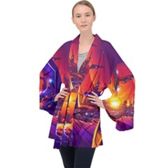 Far Future Human Colonization Long Sleeve Velvet Kimono  by Vaneshart