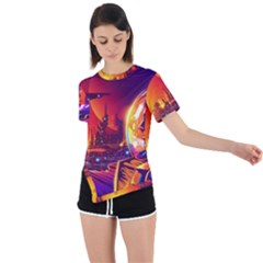 Far Future Human Colonization Asymmetrical Short Sleeve Sports Tee by Vaneshart