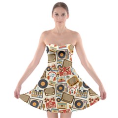 Music Retro Seamless Pattern Strapless Bra Top Dress by Vaneshart