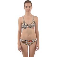 Music Retro Seamless Pattern Wrap Around Bikini Set