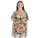 Music Retro Seamless Pattern V-Neck Flutter Sleeve Top View1