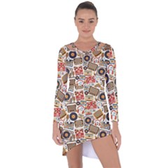 Music Retro Seamless Pattern Asymmetric Cut-out Shift Dress by Vaneshart