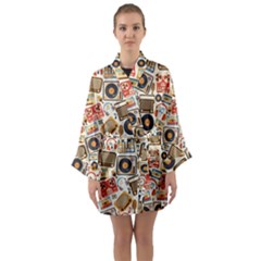 Music Retro Seamless Pattern Long Sleeve Satin Kimono by Vaneshart