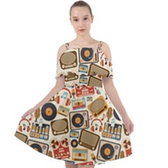 Music Retro Seamless Pattern Cut Out Shoulders Chiffon Dress by Vaneshart