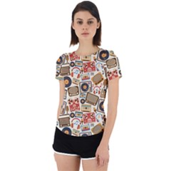 Music Retro Seamless Pattern Back Cut Out Sport Tee