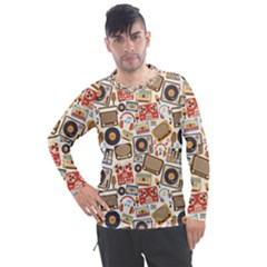 Music Retro Seamless Pattern Men s Pique Long Sleeve Tee