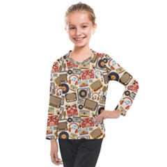 Music Retro Seamless Pattern Kids  Long Mesh Tee